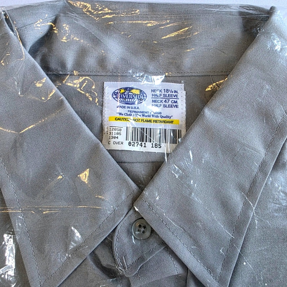 Riverside Mens Gray Short Sleeve Work Shirt 18.5 Neck Deadstock USA Eagle Patch - Picture 2 of 6